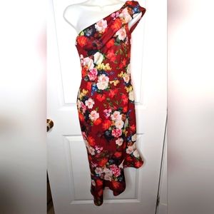 Floral one shoulder Midi length dress, size small